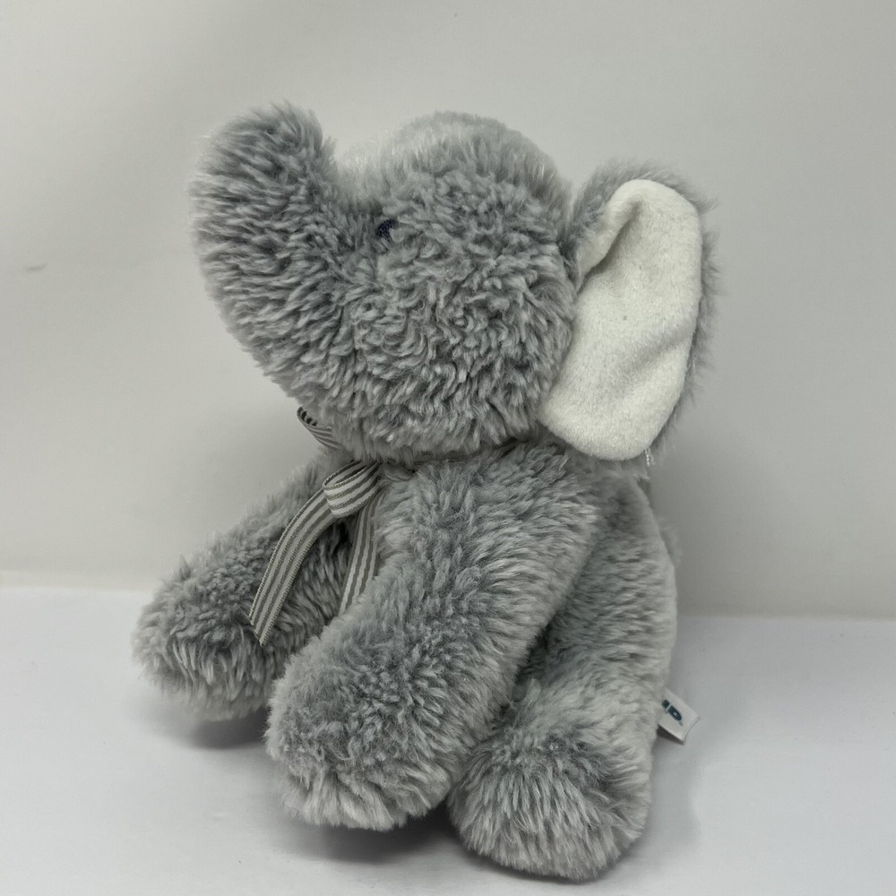 Baby Gund Oh So Soft Elephant Plush Rattle Gray Bow Stuffed Animal Baby Toy